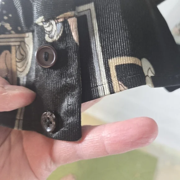 Vtg 70s Art Deco Woman Black Nylon Long Sleeve Shirt - Picture 5 of 8